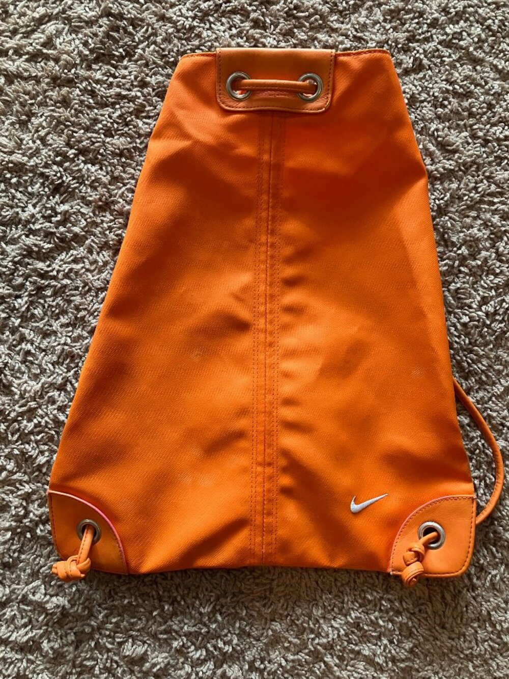 Nike Orange Drawstring Backpack Tote Shoulder Bag Zip Pocket Lightweight